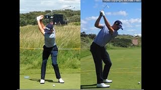 Justin Thomas golf swing  Long Iron faceon amp downtheline July 2017 [upl. by Nibroc]